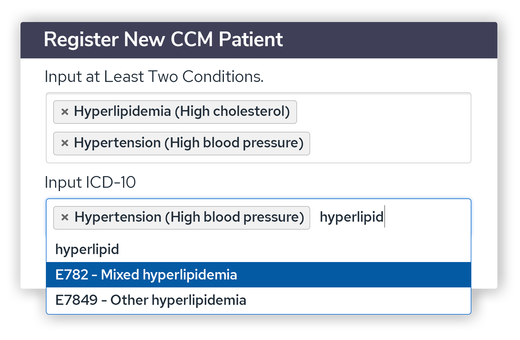 Register CCM Patient UI